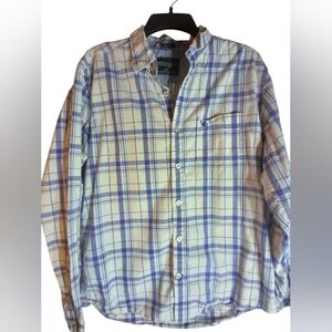 american Eagle Men's Blue Plaid Shirt Athletic Fit Size L Office Business Work